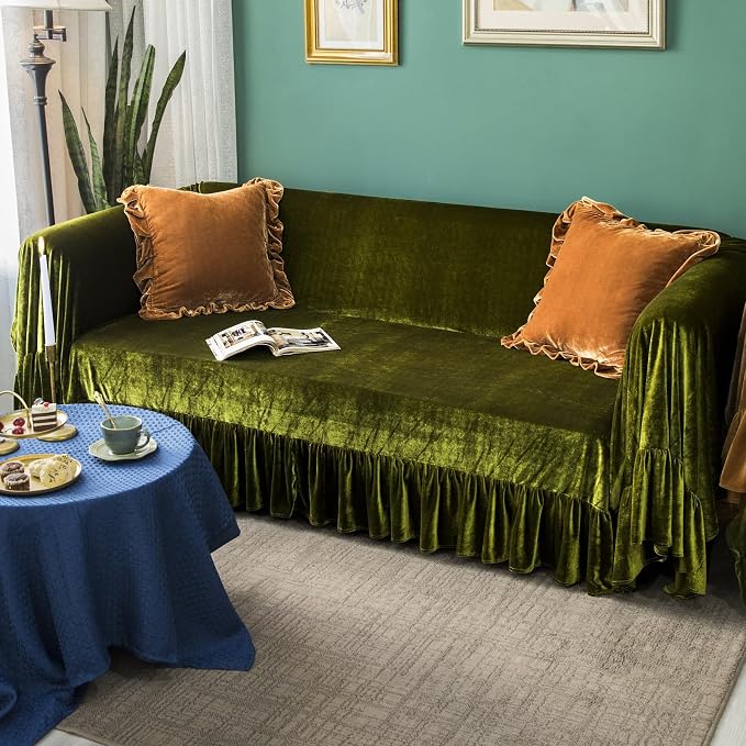 Polyester Sofa Cover Soft Decorative Luxurious Solid Exquisite Ruffle Trim - Image 7