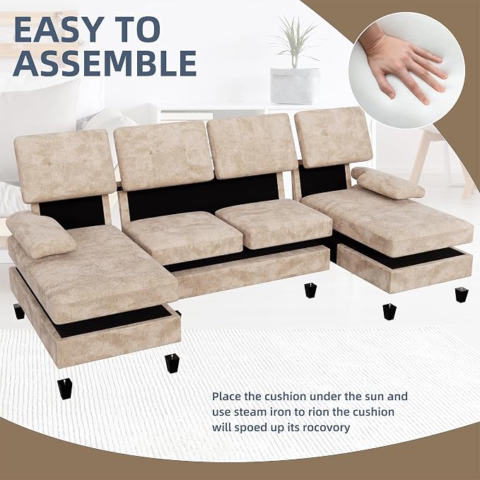 U-Shaped Sectional Couches for Living Room, 4 Seat Sofa - Image 5