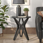 Pedestal Farmhouse End Table, Distressed Top by LONYKE