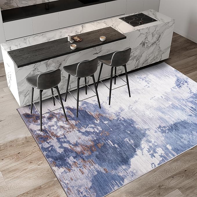 Area Rug 4x6 Dark Blue Rug Washable Boho Rugs Non Slip Low Pile Abstract Small by OmpaaHomeDecor