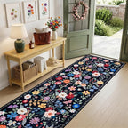PLHXFR 3x10 Washable Runner Rug：Floral Indoor Kitchen Soft Carpet Black | - Image 2
