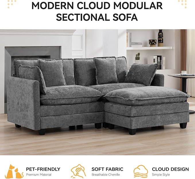76'' Cloud Deep Seat Loveseat Sofa, Upholstered Chenille Modular 2-Seats - Image 7