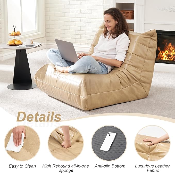 Hobestluk Giant Bean Bag Chair Lazy Floor Sofa, Memory Foam Fireside Sofa - Image 3