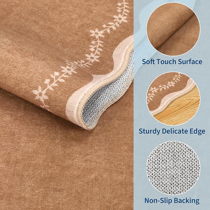 GarveeHome 3x5 Scalloped Washable Area Rug Non Slip Bedroom Entryway Rug | Soft - Image 4