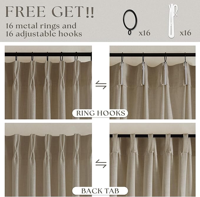 Grey Beige Pinch Pleat Linen Kitchen Curtains 45 Inches Long 2 Panels | - Image 5