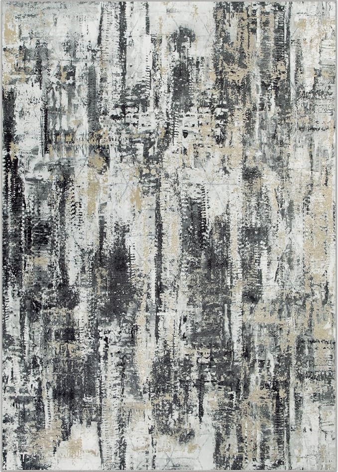 6x9 Area Rugs for Living Room: Washable Abstract Black Grey Gold Carpet | - Image 3