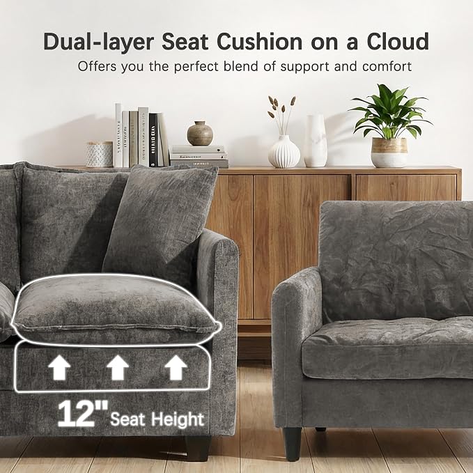 52'' Loveseat Sofa with Ottoman, Cloud Sofa Couch with 27" Deep Seat & 2 Pillows - Image 4