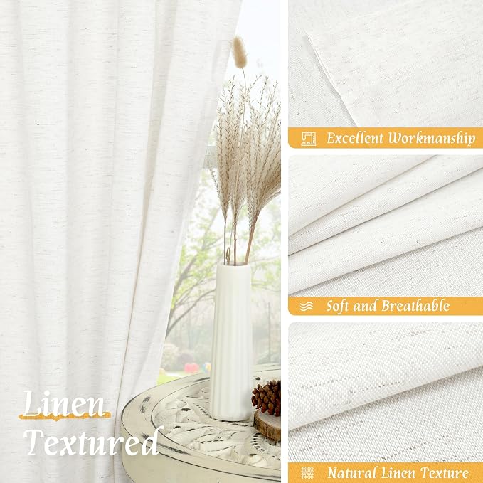 Light Filtering Ivory White Linen Curtains 45 Inches Long - Image 7