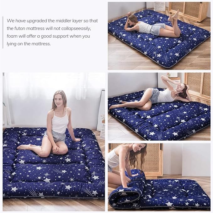 MAXYOYO Navy Starry Sky Japanese Futon Mattress, Tatami Floor Mat, Portable - Image 7