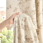 Extra Long Floral Linen Curtains Taupe on Beige 50×108 2 Panels | Elisa Series - Image 3