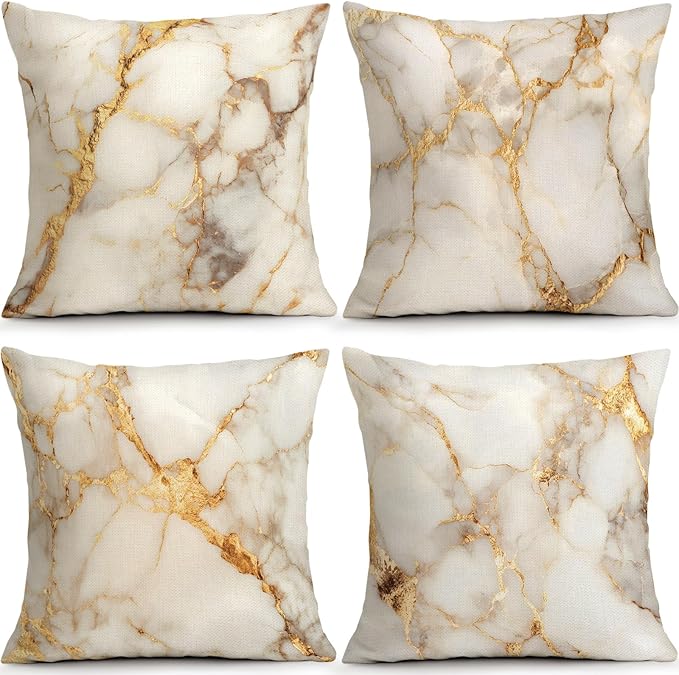 OBSEDE Gold Foil Marble Decorative Throw Pillow Covers 18 × 18 in, Couch by OBSEDE