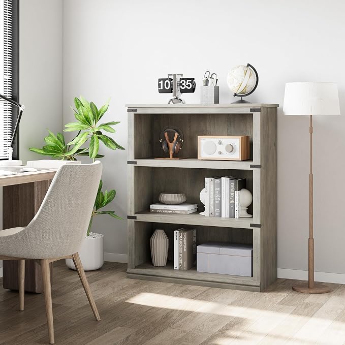 GarveeHome 3 Tier Farmhouse Bookcase, 39.9 in Tall Book Shelf by GarveeHome