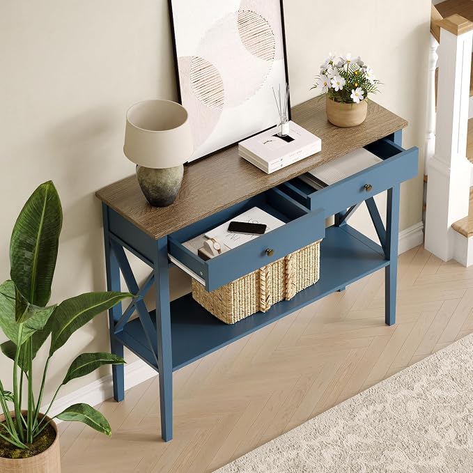ChooChoo Console Table with Drawers, Narrow Wood Accent Sofa Table Entryway - Image 4