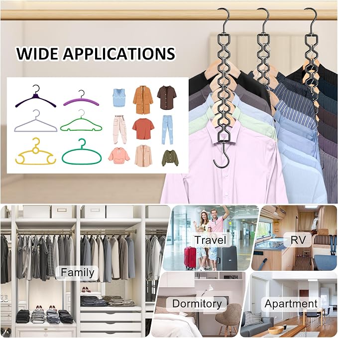 Space Saving Hangers for Clothes 6 Pack, Sturdy Metal Hangers Heavy Duty Magic - Image 3