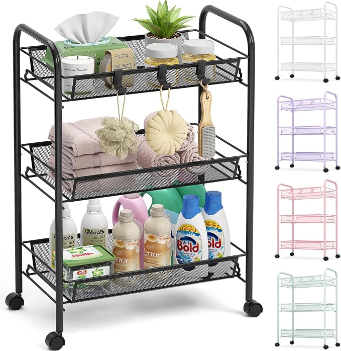 TOOLF 3-Tier Metal Rolling Cart, Mesh Wire Easy Assemble Utility Cart, Storage by TOOLF