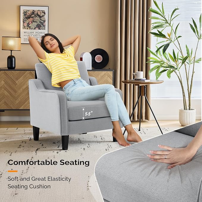 VINGLI Accent Chairs for Living Room, Line Comfy Upholstered Sofa Chair Mid - Image 4