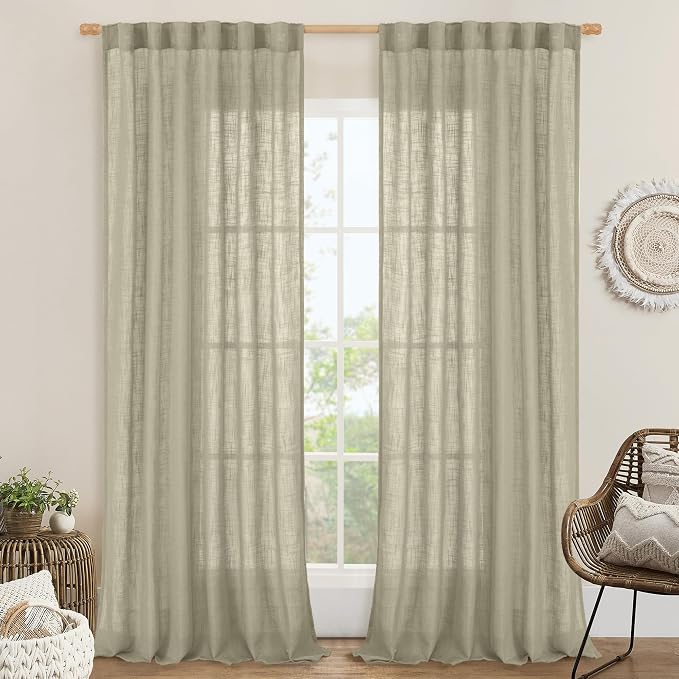 Oatmeal Linen Curtains 90 Inch for Living Room Bedroom 2 Panels | Linen by LAMIT