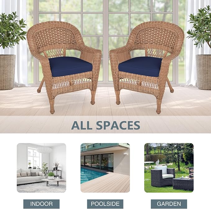 Jeco Wicker Chair with Blue Cushion, Honey/W00205- - Image 4