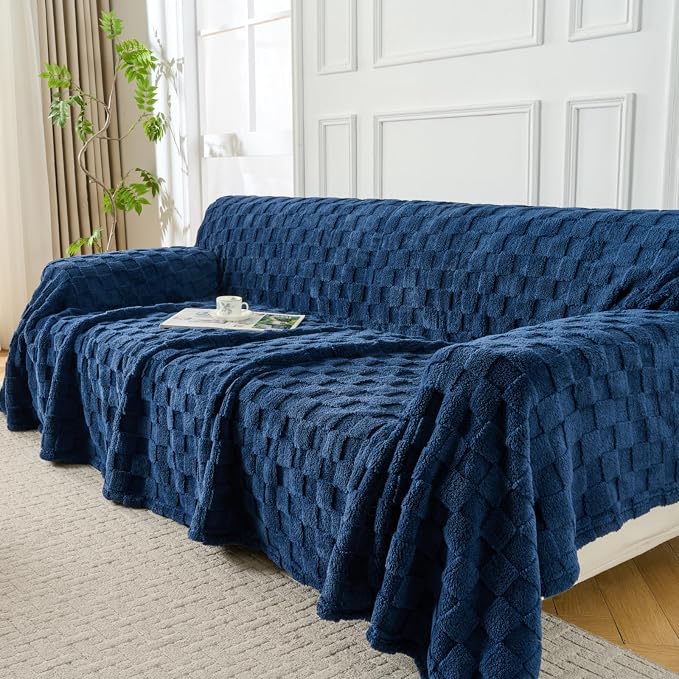 Fuzzy Couch Cover for Sectional Sofa, Non-Slip Caramel Sofa Cover for Dogs by JungleStar