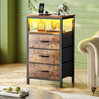 Huuger Night Stand with Charger Station and LED Lights, 3 Drawer Nightstand - Image 2