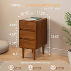 Nightstand with 3 Drawers Narrow Night Stand Solid Wood Bedside Table Mid - Image 2