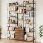 AFLUI Triple Bookshelf with 3 Fabric Drawers, 6-Tier Book Shelf and 10 Display by Unknown
