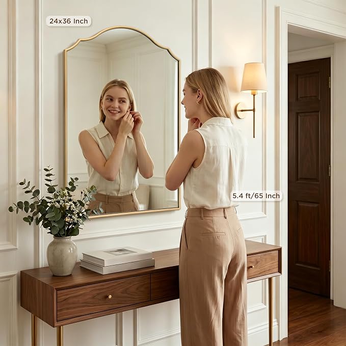 Besdomus Scalloped Gold Mirror for Bathroom: 24"x36" Minimalist Modern Arched - Image 3