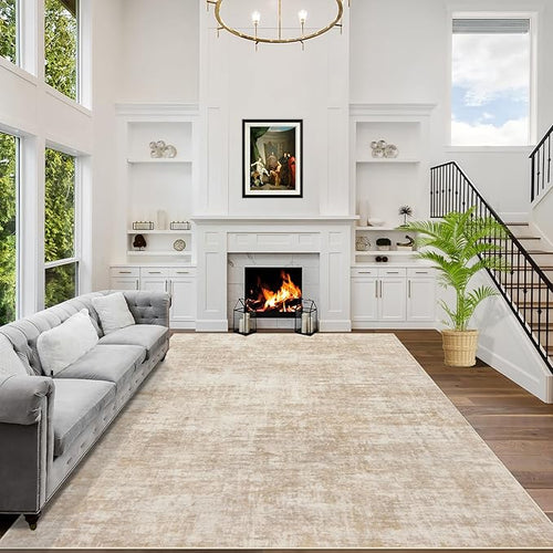 10x14 Area Rugs for Living Room: Washable Abstract Beige Badroom Carpet | by GENTDRIZZ