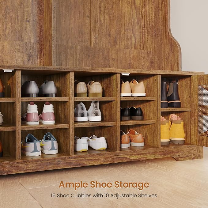 Itaar Hall Tree with Bench and Shoe Storage, 5-in-1 Entryway Bench with Coat - Image 5