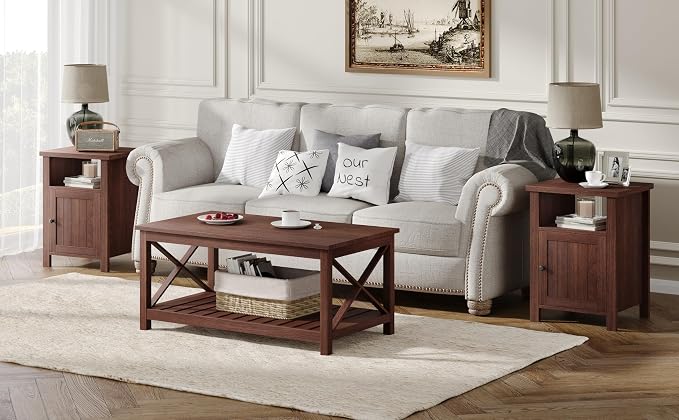 ChooChoo Farmhouse Nightstands Set of 2, Rustic Vintage End Side Table - Image 5