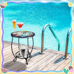 Cinnvoice Outdoor Side Table Round Small Mosaic Patio Accent Indoor End Plant - Image 2