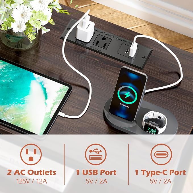 SUPERJARE Nightstand with Charging Station, Bed Side Table with Adjustable - Image 6