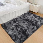 Small Tie-Dyed Area Rug for Bedroom 3x5 Mini Black Grey Fluffy Rug Mat Bedside - Image 4