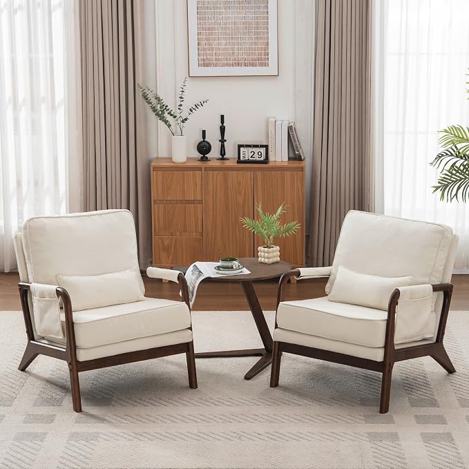 Mid Century Modern Chair Set of 2, Upholstered Lounge Arm Chair by Unknown