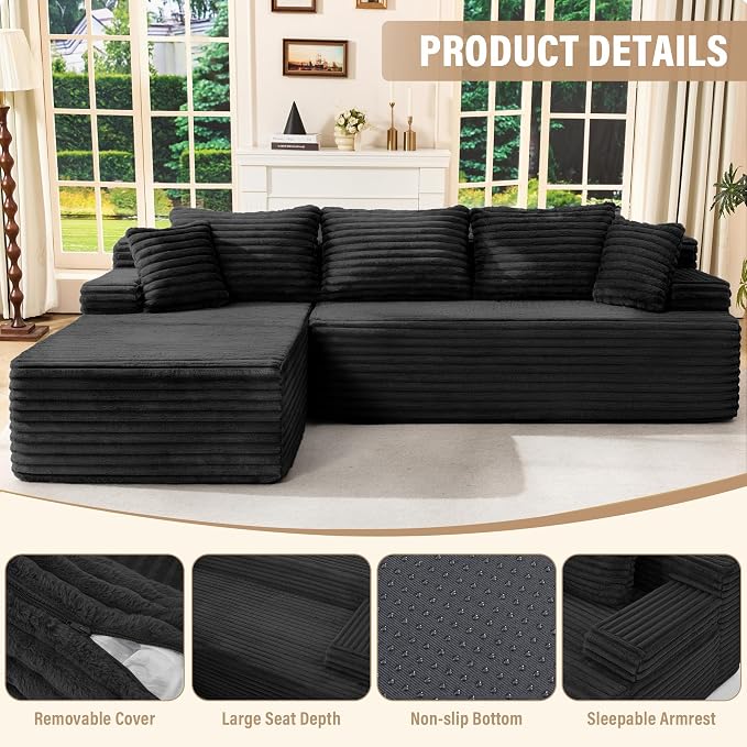 Hobestluk Modular Sectional Sofa Couches L-Shape Couch 3 Seat Modular Sofa - Image 4