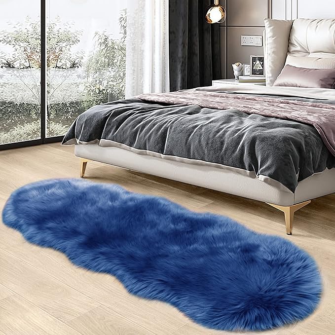 SERISSA 2x6 Fluffy Dark Blue Faux Fur Area Rug - Image 2
