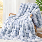 Luxury 1000GSM Rabbit Faux Fur Blanket, Super Heavy Warm Cozy Brown Blankets by TOUCHAT