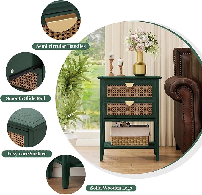 22" Green Accent Side Cabinet, Boho Storage Cabinet - Image 5