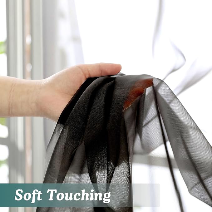 Chyhomenyc Extra Long Black Sheer Curtains 108 Inches Long 2 Panels, Light - Image 8