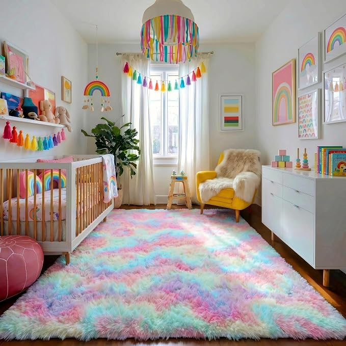 Amdrebio Rainbow Unicorn Pastel Cute Area Rug 4x6 - Image 5