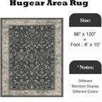 8x10 Black Beige Vintage Floral Washable Area Rug - Image 2