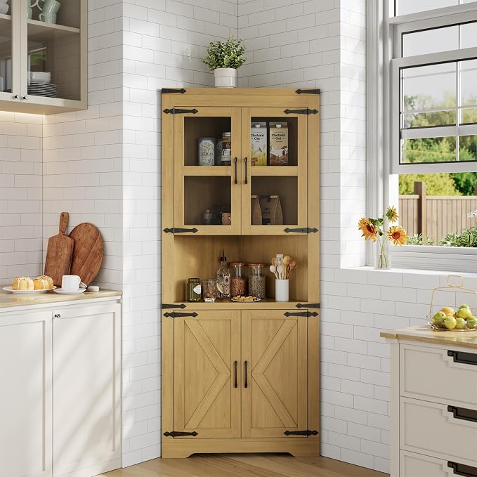 GarveeHome 67" Tall Corner Storage Cabinet, Farmhouse Corner Hutch Display by GarveeHome