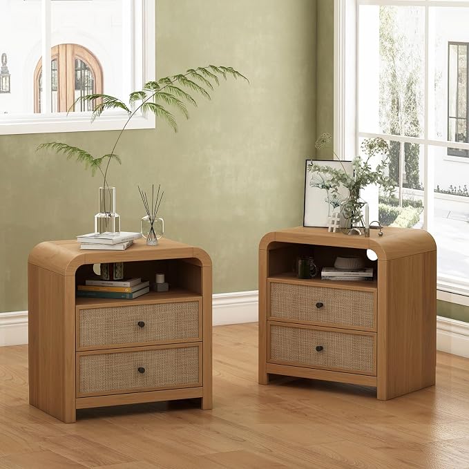Oak&Sparrow Rattan Nightstand Set of 2, 23.6'' Rattan End Table by OakSparrow