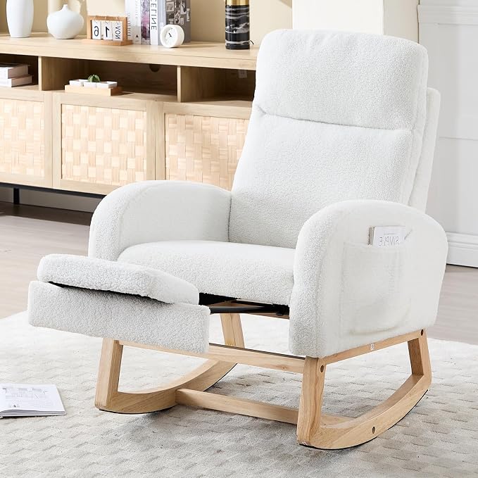 NIOIIKIT Oversized Nursery Rocking Chair, Teddy Upholstered Glider Chair by NIOIIKITFURNITURE