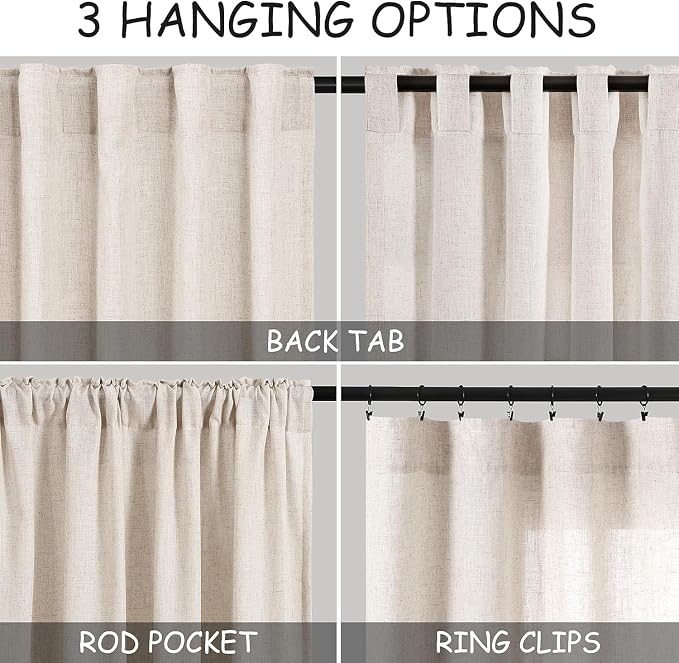 Kitchen Curtains Linen 36 Inch Length Beige Farmhouse Small Cafe Curtains Semi - Image 2