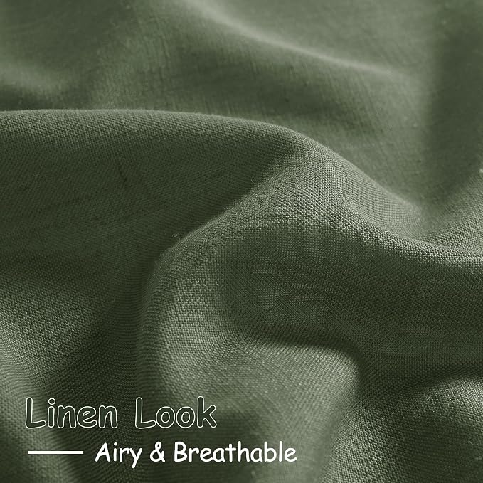 Forest Green Linen Curtains for Living Room 72 Inches Long Light Filtering Semi - Image 3