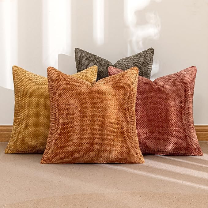 MIULEE Decorative Chenille Fall Pillow Covers Orange Brown 18x18 Pack of 4 | - Image 7