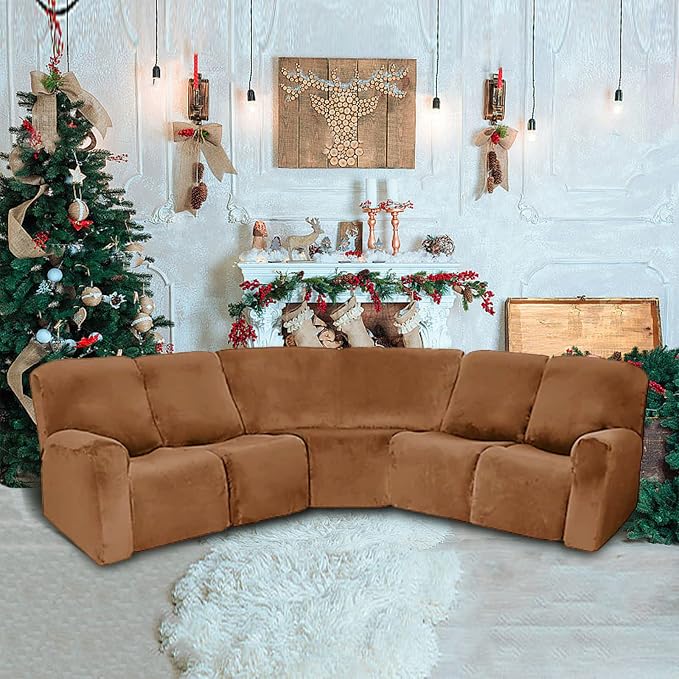 LightInTheBox 7-Piece Velvet Stretch Reclining Couch Covers 5 Seats Corner Sofa - Image 2