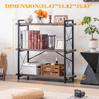 HCHQHS Bookshelf, 3-Tier Industrial Bookcase, Rustic Open Book Shelf, - Image 3