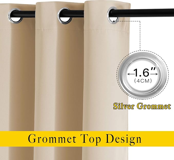 NICETOWN Biscotti Beige Curtains 96 inches Long, Grommet Thermal Insulated - Image 2